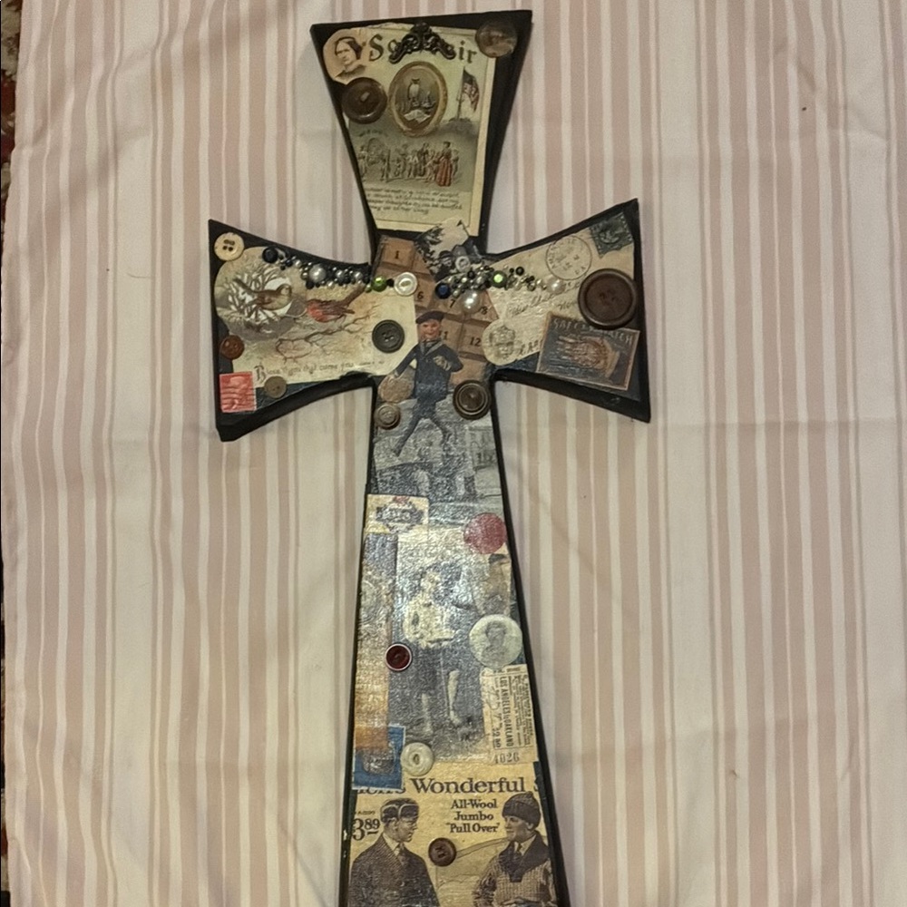 NWT’s- Handmade Decorative Collage Cross Wall Art